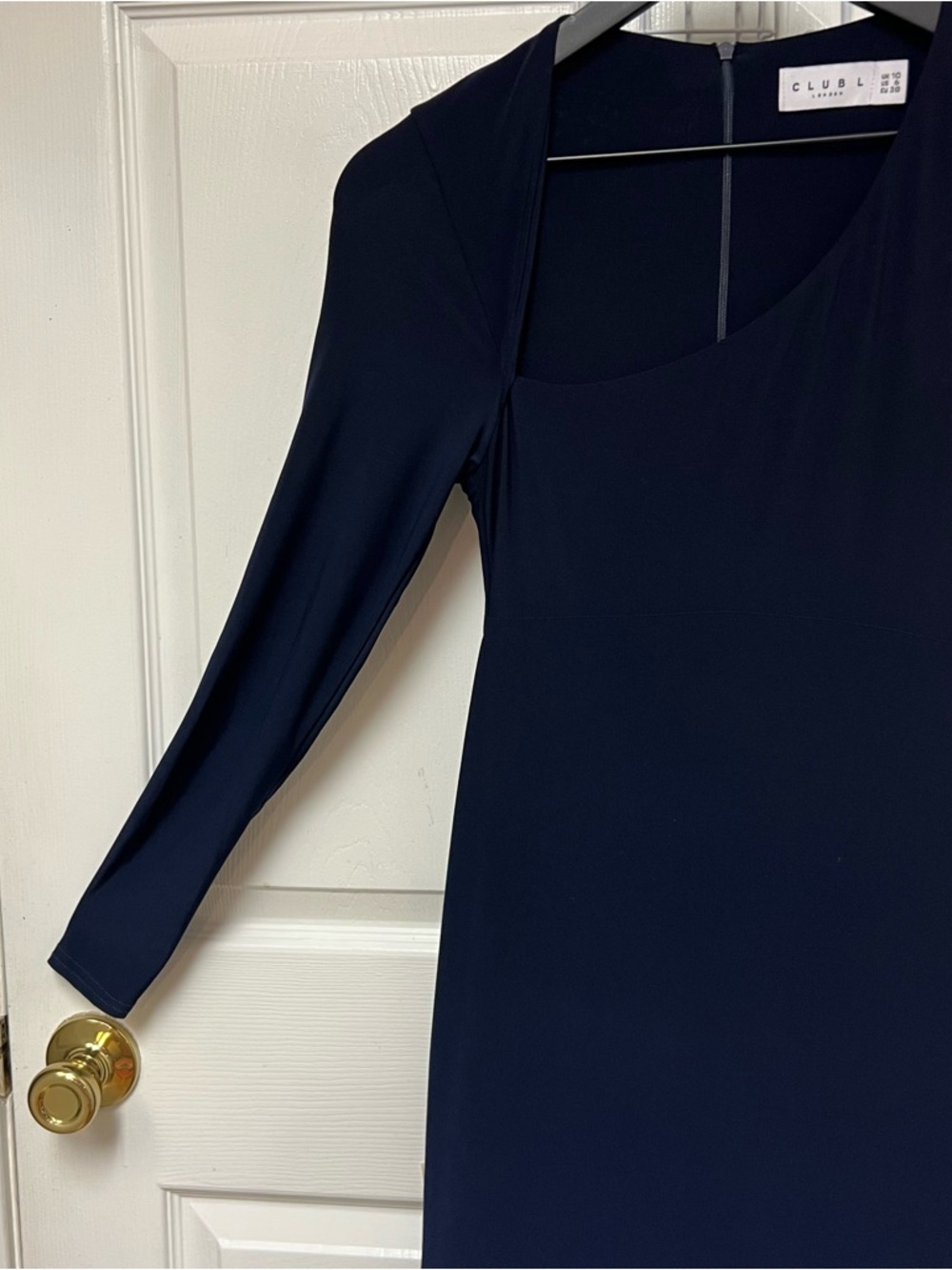 Club L London Contradiction Long Sleeve Navy Maxi Mermaid Dress - Picture 3 of 15